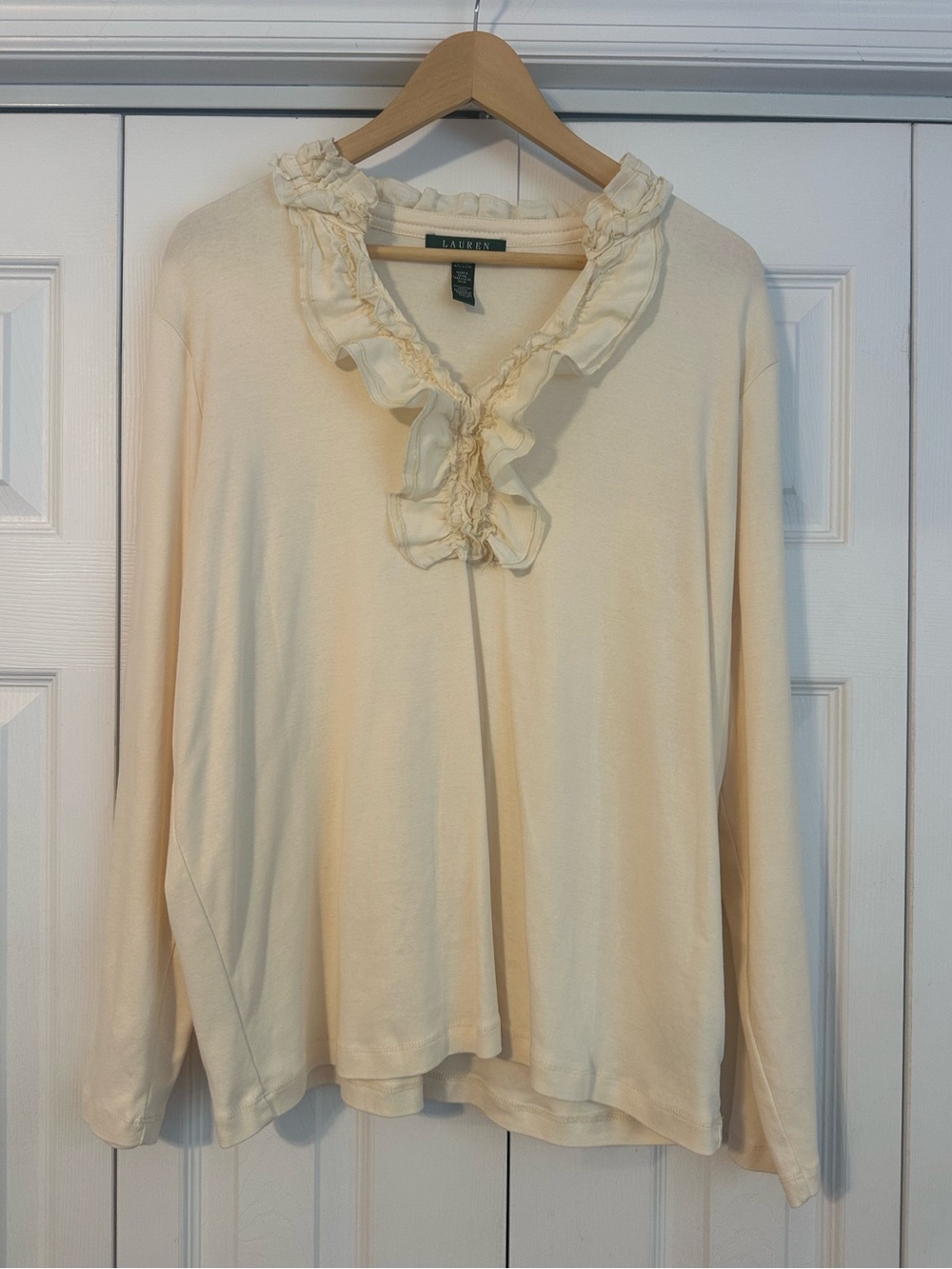 100% Cotton Ralph Lauren Cream Collared Blouse, 2X
